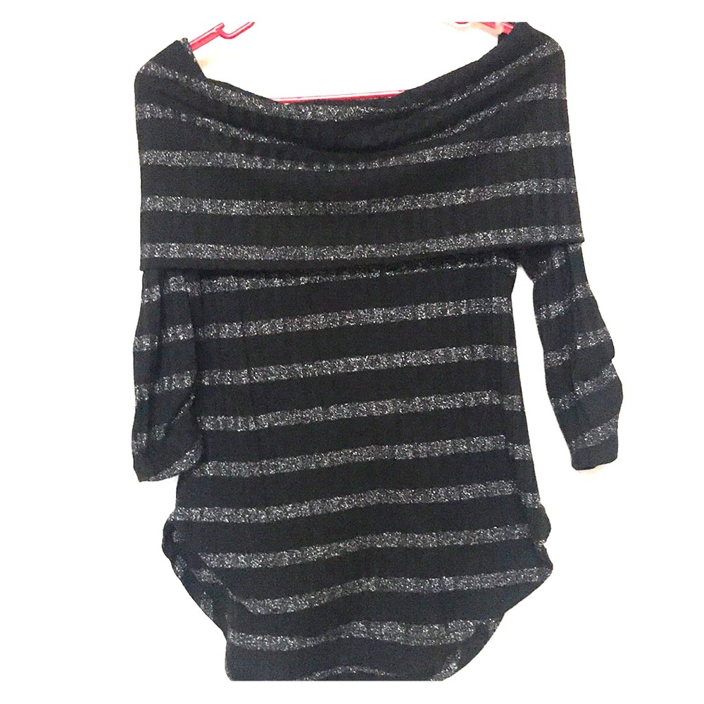Off shoulder black & silver stripped top